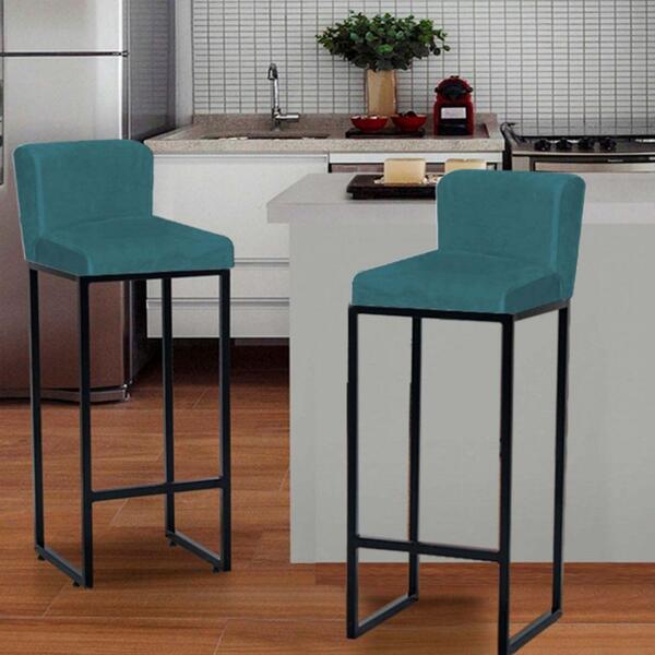 Kit 02 Banqueta Alta Lucca Ferro Preto Azul Turquesa