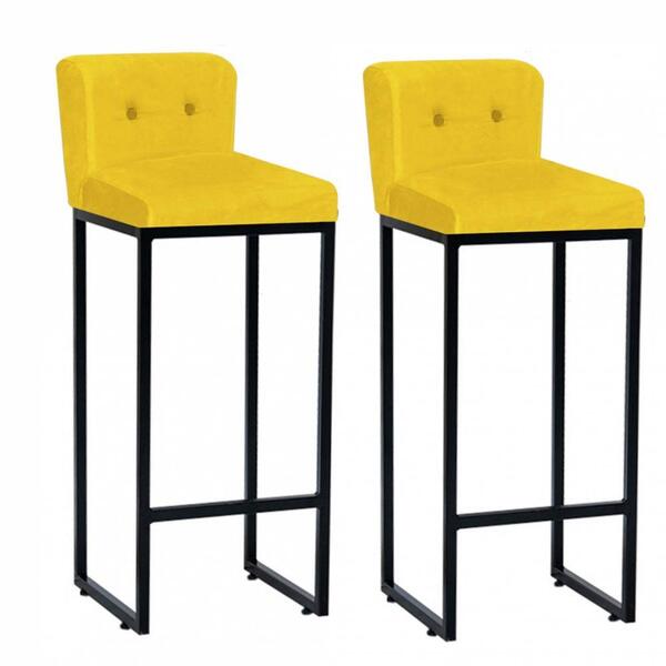 Kit 02 Banqueta Alta Lucca Preto Botão Amarelo