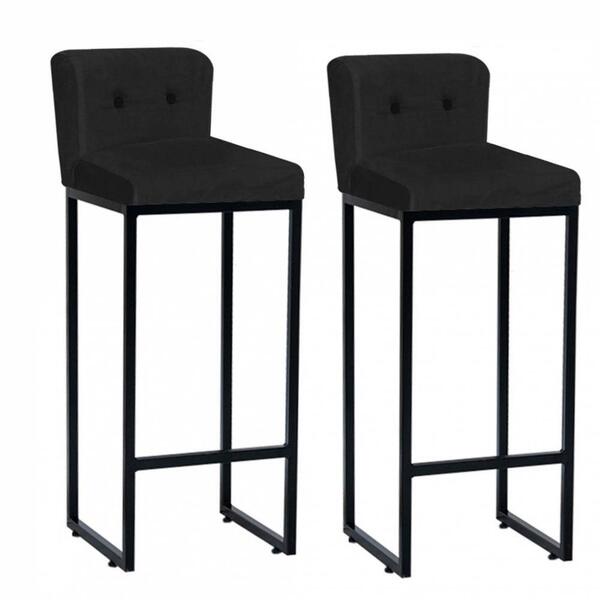 Kit 02 Banqueta Alta Lucca Preto Botão Preto