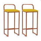 Kit 02 Banqueta Alta Luffi Com Encosto Bronze Amarelo