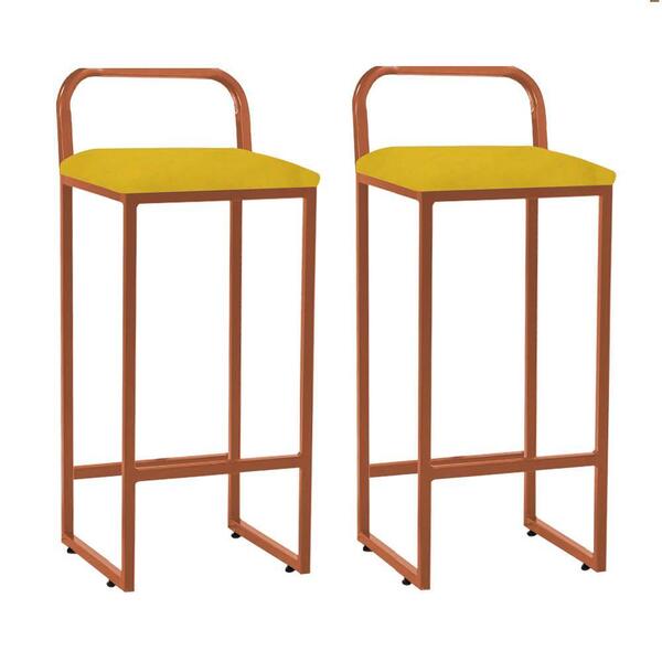 Kit 02 Banqueta Alta Luffi Com Encosto Bronze Amarelo