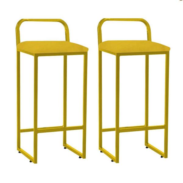 Kit 02 Banqueta Alta Luffi Com Encosto Dourado Amarelo