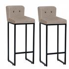 Kit 02 Banqueta Alta Preto Botão Preto Bege