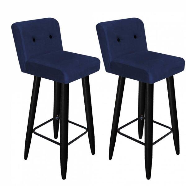Kit 02 Banqueta Alta Preto Botão Preto Suede Azul Marinho