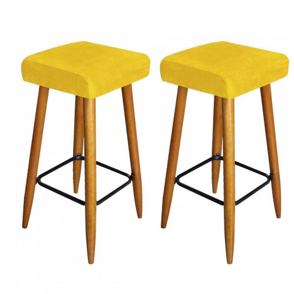 Kit 02 Banqueta Alta Quadrado Luma Castanho Amarelo