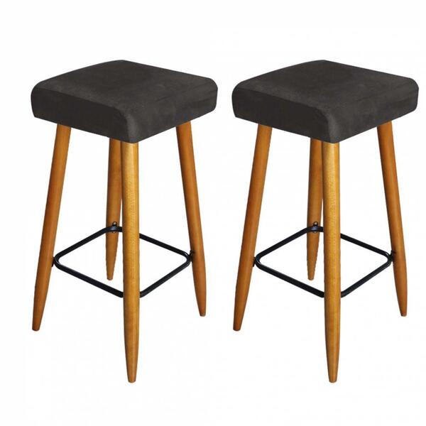 Kit 02 Banqueta Alta Quadrado Luma Castanho Cinza