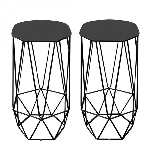 Kit 02 Banqueta Aramado Preto Corino Cinza