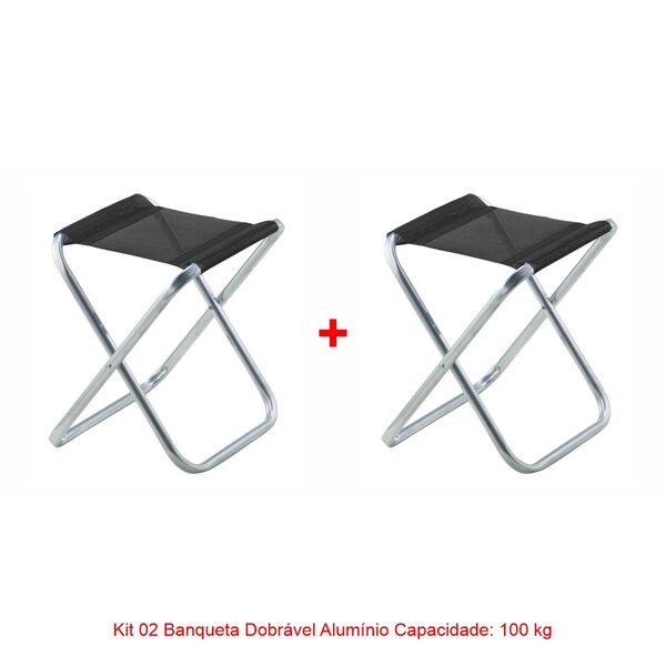 Kit 02 Banqueta De Alumínio Dobrável Preto