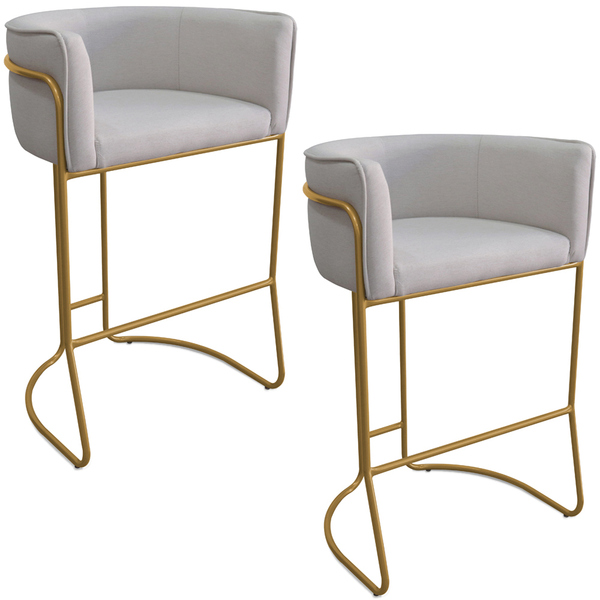 Kit 02 Banquetas Alta Com Encosto Betina Base Bronze Linho Ge