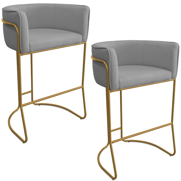 Kit 02 Banquetas Alta Com Encosto Betina Base Bronze Poliéste