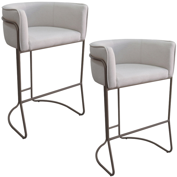 Kit 02 Banquetas Alta Com Encosto Betina Base Chocolate Linho