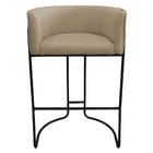 Kit 02 Banquetas Alta Com Encosto Betina Base Preto Linho Beg