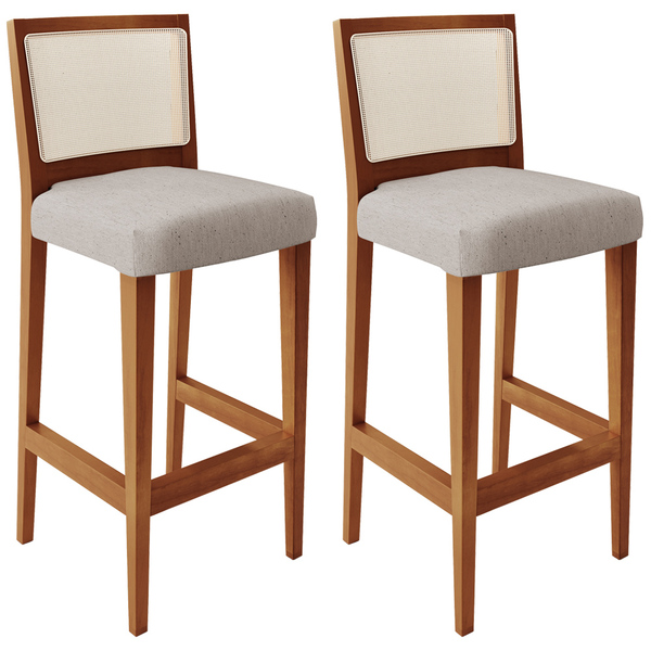 Kit 02 Banquetas Alta Para Cozinha Encosto Em Tela Branco Zio