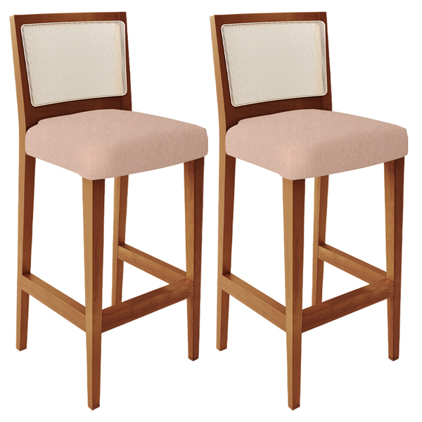 Kit 02 Banquetas Alta Para Cozinha Encosto Em Tela Branco Zio