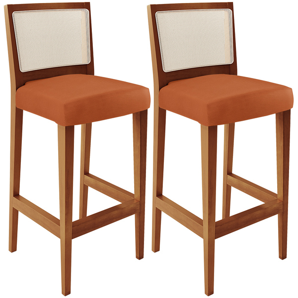 Kit 02 Banquetas Alta Para Cozinha Encosto Em Tela Branco Zio