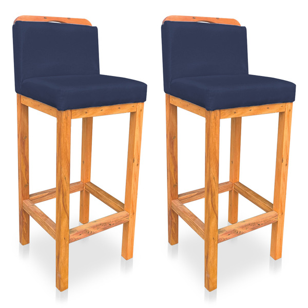 Kit 02 Banquetas Alta Rubi Veludo Azul Marinho Base Fixa De M