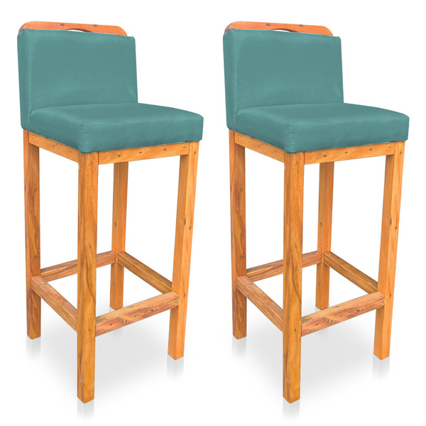 Kit 02 Banquetas Alta Rubi Veludo Azul Turquesa Base Fixa De