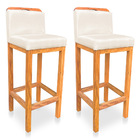 Kit 02 Banquetas Alta Rubi Veludo Bege Base Fixa De Madeira -