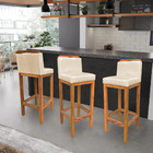 Kit 02 Banquetas Alta Rubi Veludo Bege Base Fixa De Madeira -