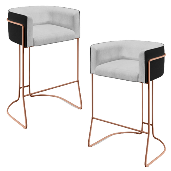 Kit 02 Banquetas Base De Aço Cobre Betina D02 Linho Cinza D-3