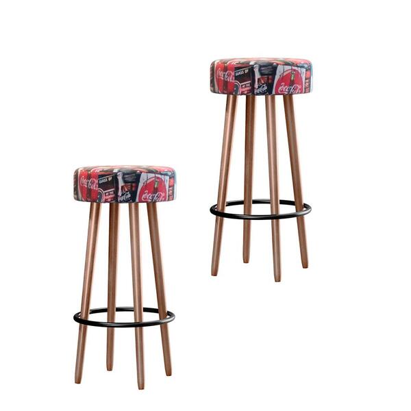 Kit 02 Banquetas Berlin Estampa Retrô Coca Cola Salaone