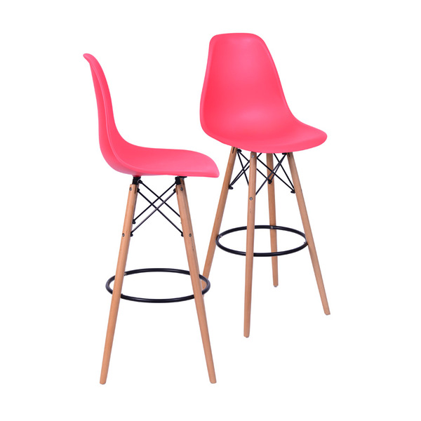 Kit 02 Banquetas Boxbit Dkr Eames Polipropileno Vermelha Base