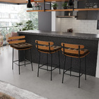 Kit 02 Banquetas Costela Suede Marrom Base Metálica Preto - D