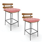 Kit 02 Banquetas Costela Suede Rosê Base Metálica Preto M11 -