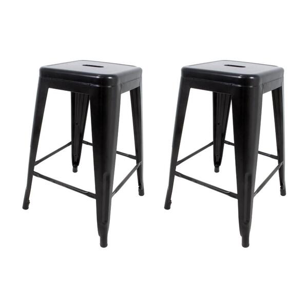 Kit 02 Banquetas de Cozinha Tolix Média Sem Encosto Preta