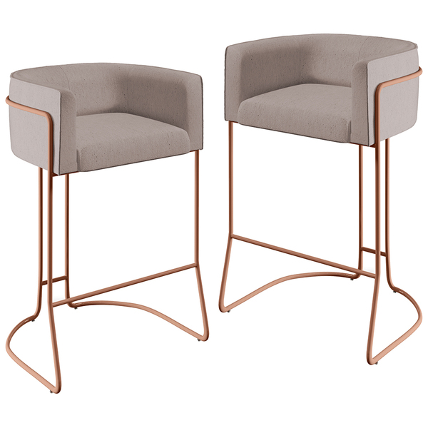 Kit 02 Banquetas Decorativas Fixa Base De Aço Cobre Betina D0