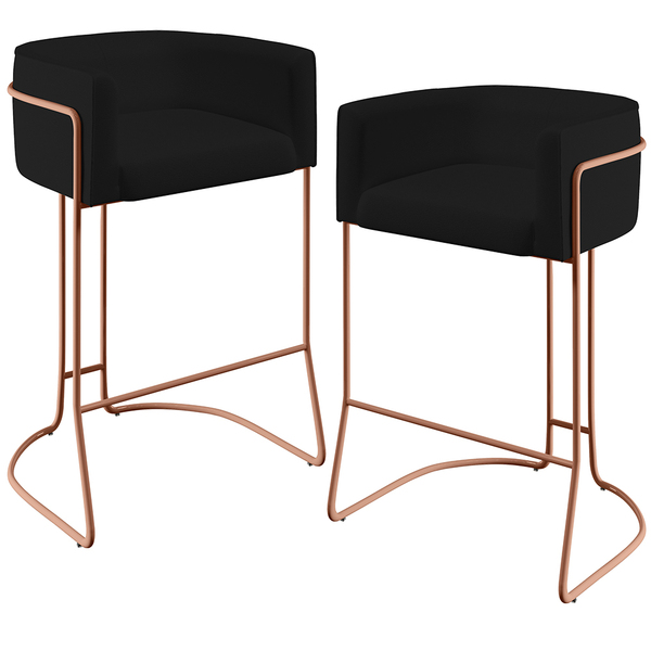 Kit 02 Banquetas Decorativas Fixa Base De Aço Cobre Betina D0