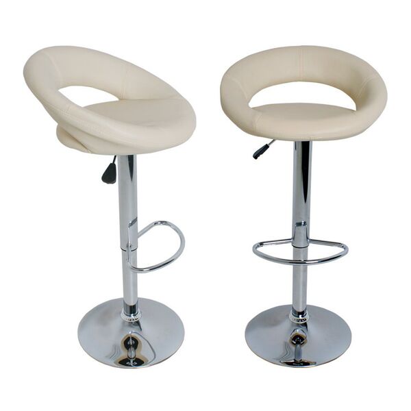 Kit 02 Banquetas Estofadas Lux Com Regulagem Bege - Facthus