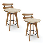 Kit 02 Banquetas Giratória Costela Corino Bege Base Madeira M