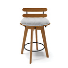 Kit 02 Banquetas Giratória Costela Linho Base Madeira Ma70 J0