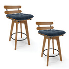 Kit 02 Banquetas Giratória Costela Suede Azul Marinho Base Ma