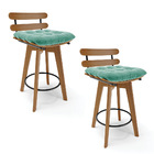 Kit 02 Banquetas Giratória Costela Suede Base Madeira Ma70 -