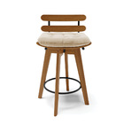 Kit 02 Banquetas Giratória Costela Suede Bege Base Madeira Ma