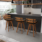 Kit 02 Banquetas Giratória Costela Suede Marrom Base Madeira