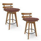 Kit 02 Banquetas Giratória Costela Veludo Base Madeira Ma70 J