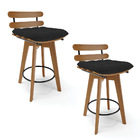 Kit 02 Banquetas Giratória Costela Veludo Base Madeira Ma70 J