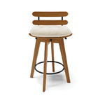 Kit 02 Banquetas Giratória Costela Veludo Bege Base Madeira M