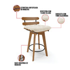 Kit 02 Banquetas Giratória Costela Veludo Bege Base Madeira M