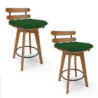 Kit 02 Banquetas Giratória Costela Veludo Luxo Base Madeira M