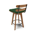 Kit 02 Banquetas Giratória Costela Veludo Verde Base Madeira