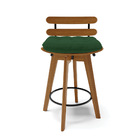 Kit 02 Banquetas Giratória Costela Veludo Verde Base Madeira