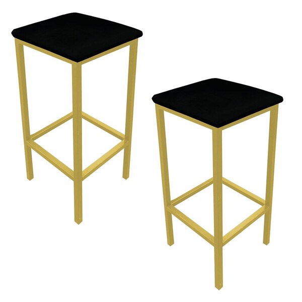 Kit 02 Banquetas Industrial Donna Suede Base Dourado D'rossi