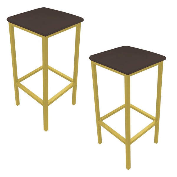 Kit 02 Banquetas Industrial Donna Suede Marrom Base Dourado D