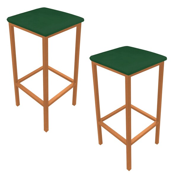 Kit 02 Banquetas Industrial Donna Suede Verde Base Cobre D'ro