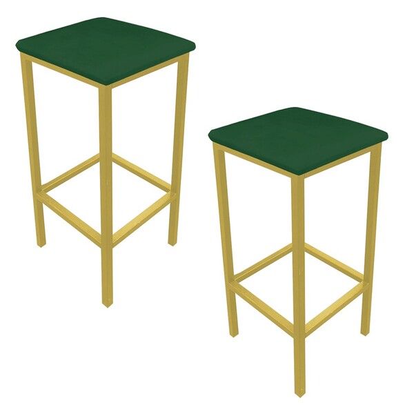 Kit 02 Banquetas Industrial Donna Suede Verde Base Dourado D'