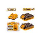 Kit 02 Baterias Ingco 2.0 Amper E Carregador 20v Bivolt Fbcpk